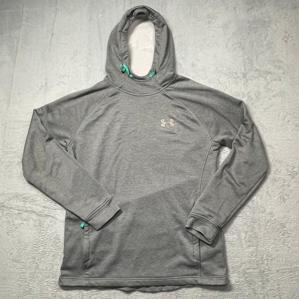 Under Armour Pullover Hoodie Mens Gray Teal Loose Fit Raglan Sweatshirt M